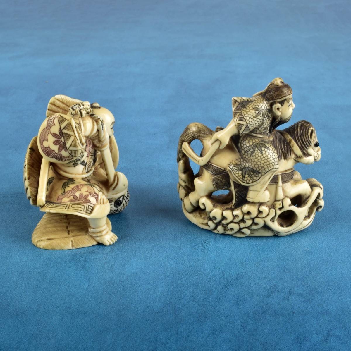 Two Antique Japanese Carved Miniature Figurines