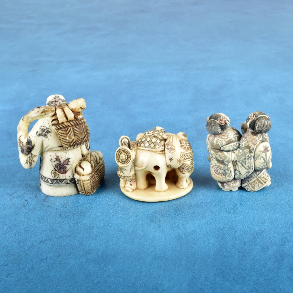 Three Antique Japanese Carved Figurines