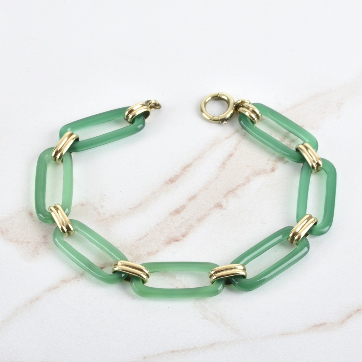 Deco Chrysoprase and 14K Bracelet