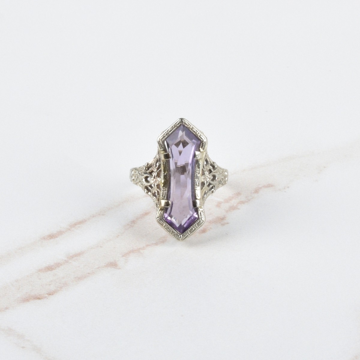 Deco Amethyst and 14K Ring