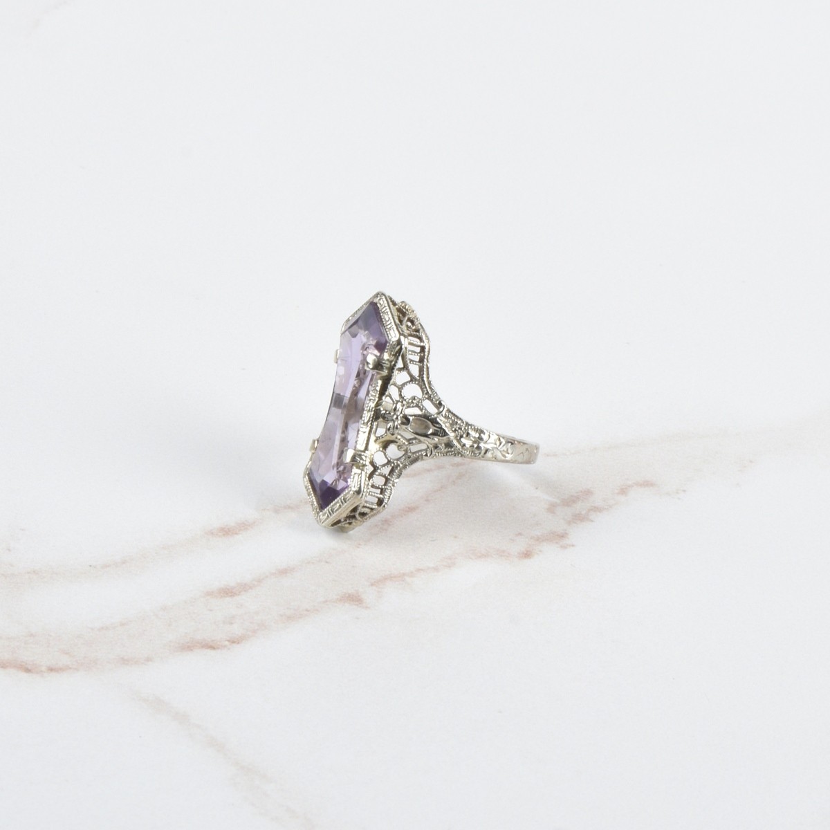 Deco Amethyst and 14K Ring