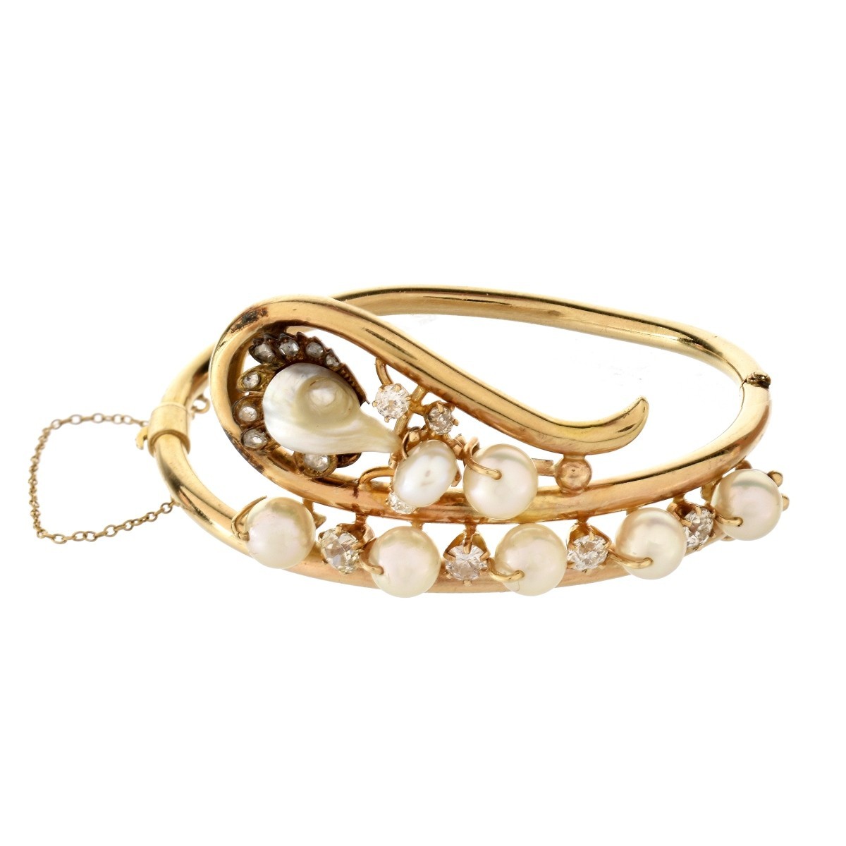 Diamond, Pearl and 14K Cuff Bangle