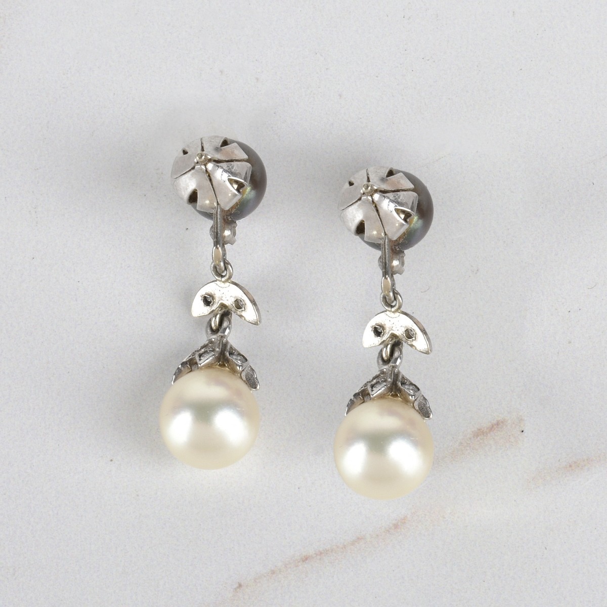 Pearl, Diamond and 14K Earrings