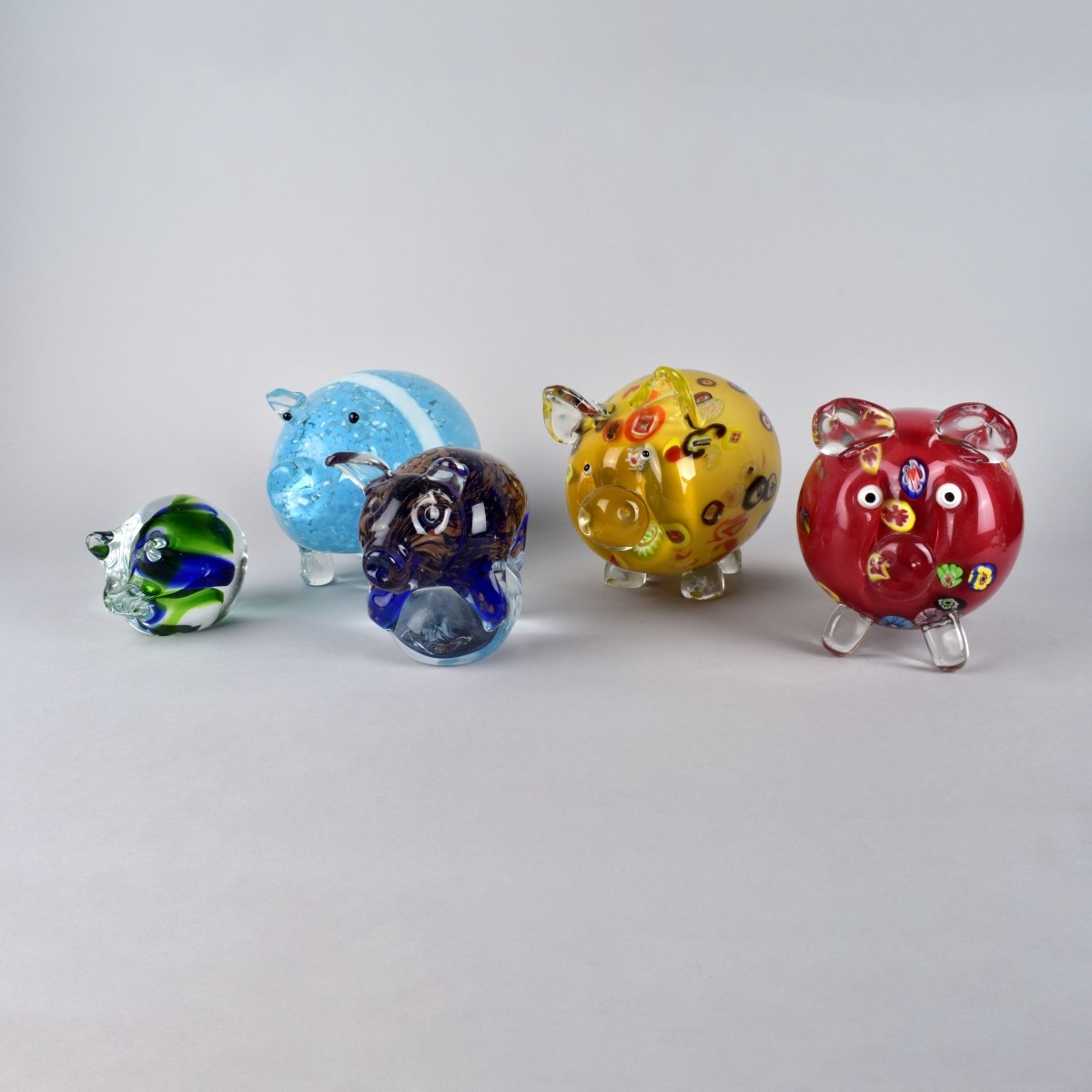 Five Murano Glass Pigs