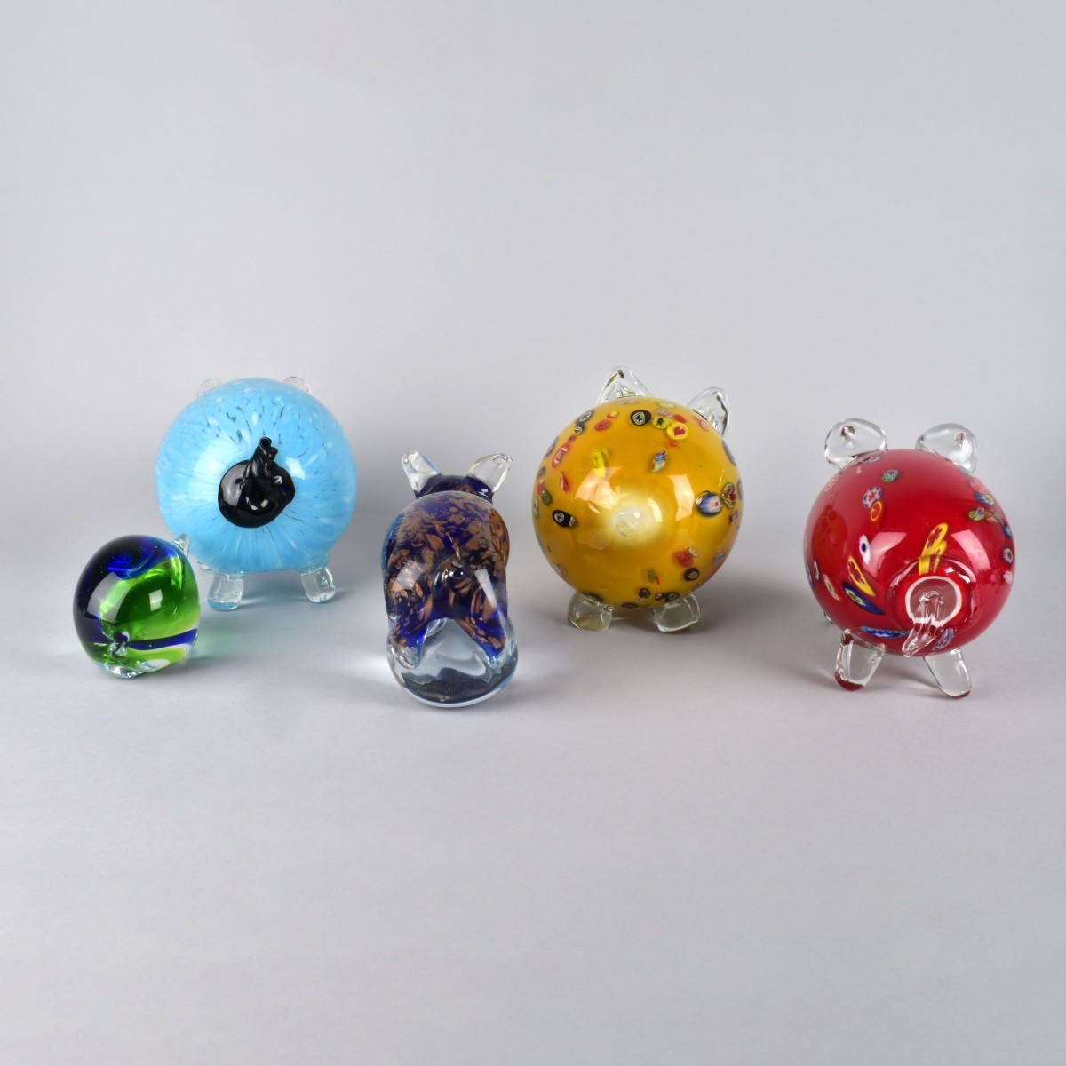 Five Murano Glass Pigs