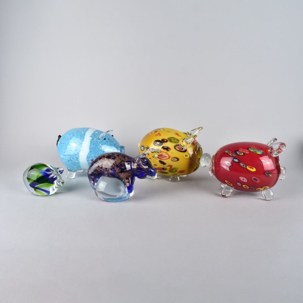 Five Murano Glass Pigs