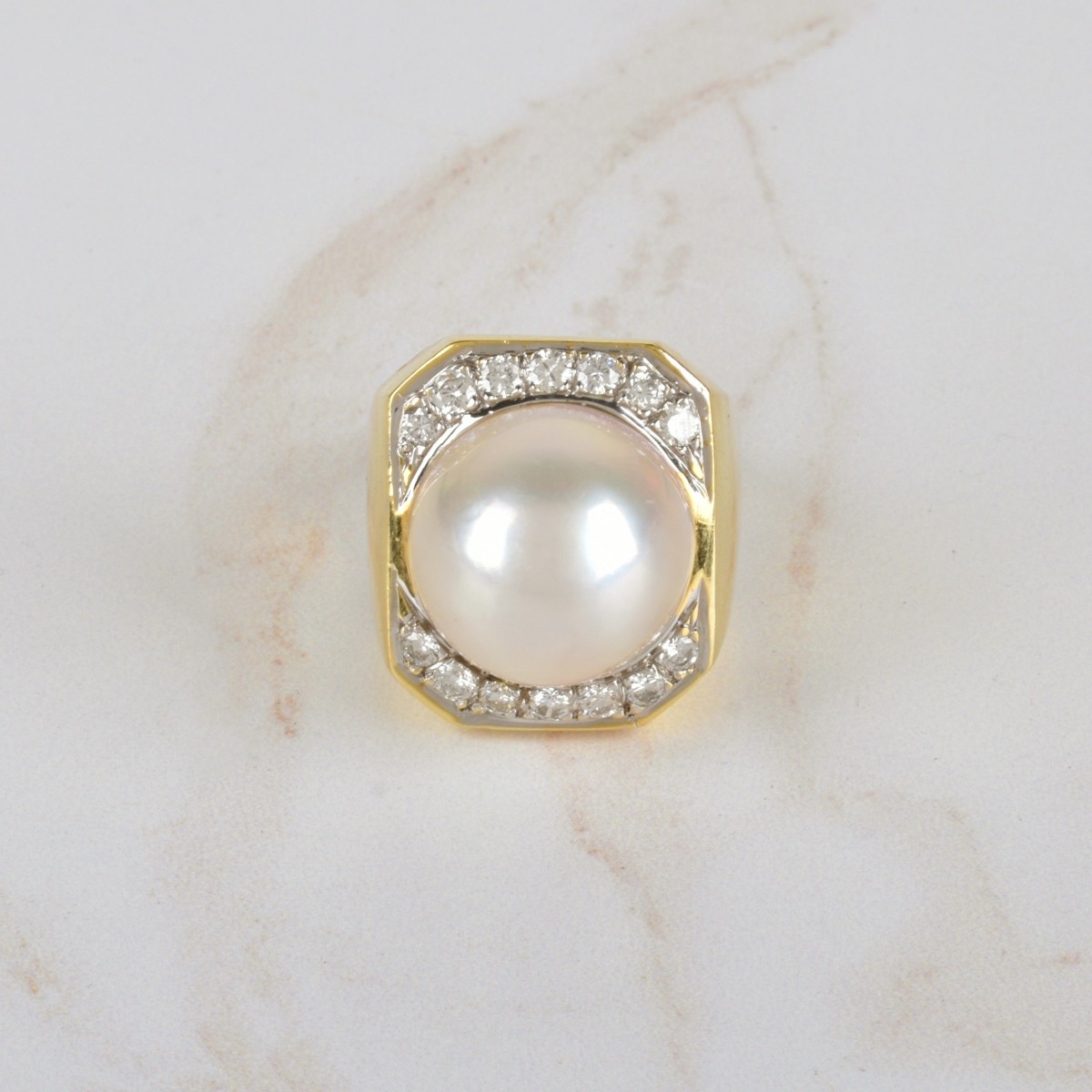 Pearl, Diamond and 14K Ring