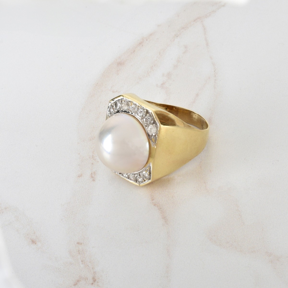 Pearl, Diamond and 14K Ring