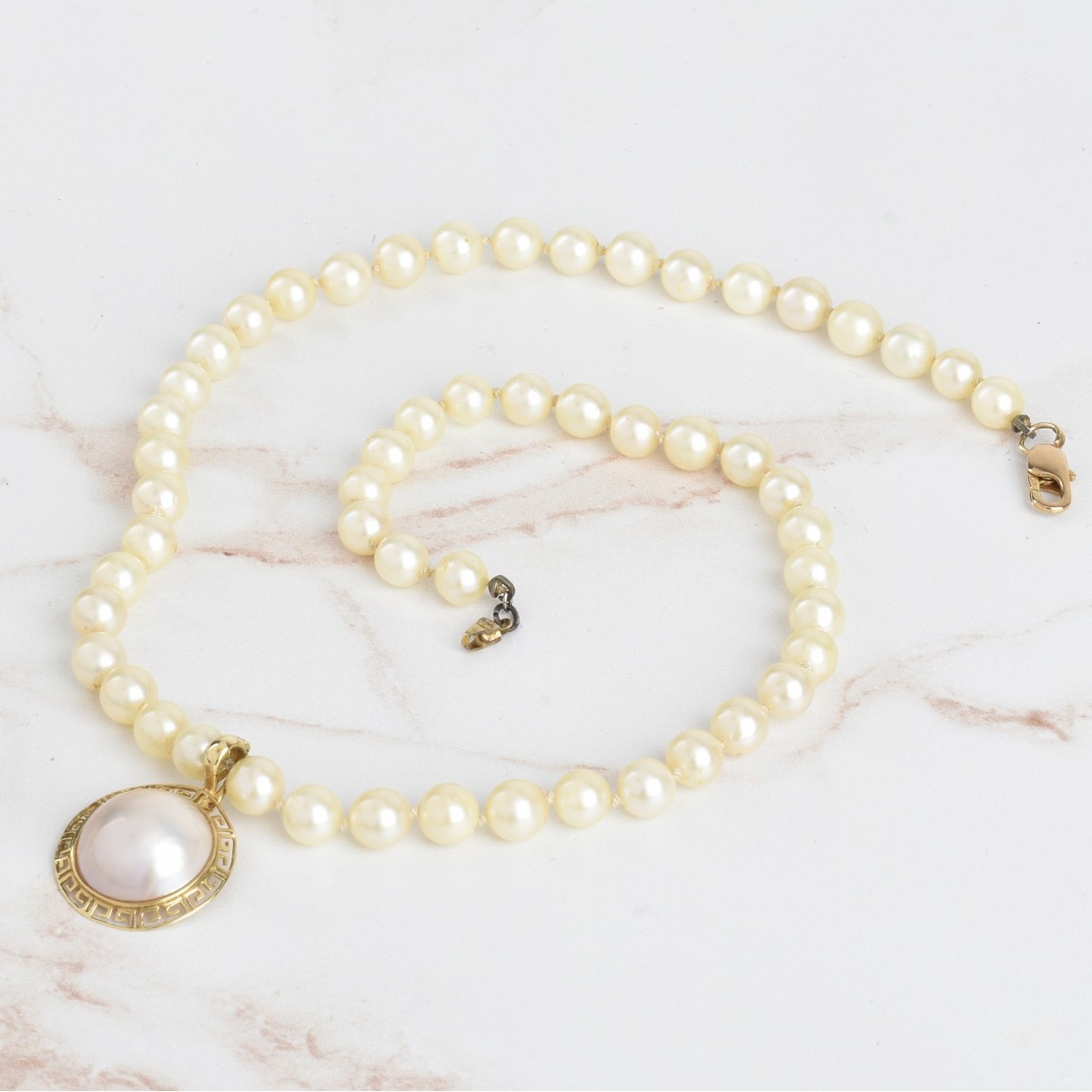 Pearl and 14K Pendant Necklace