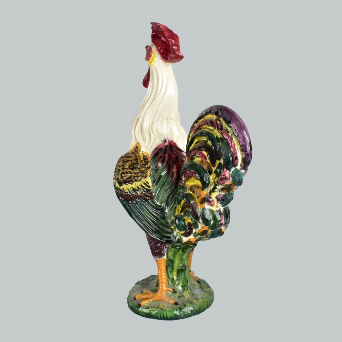 Antique Italian Majolica Rooster Statue