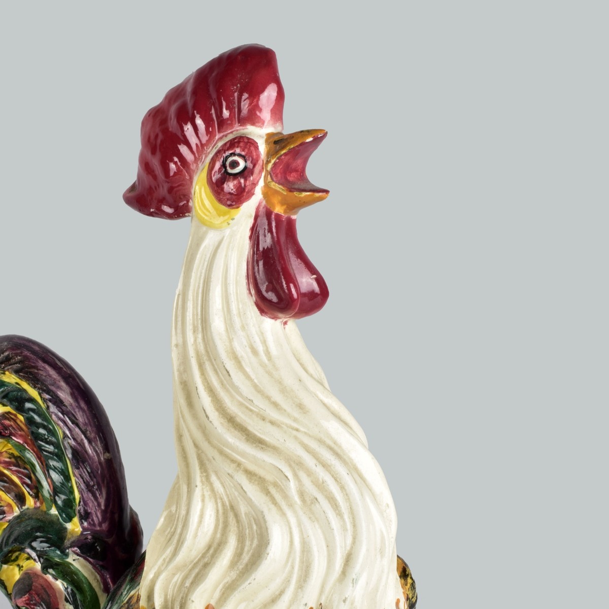 Antique Italian Majolica Rooster Statue