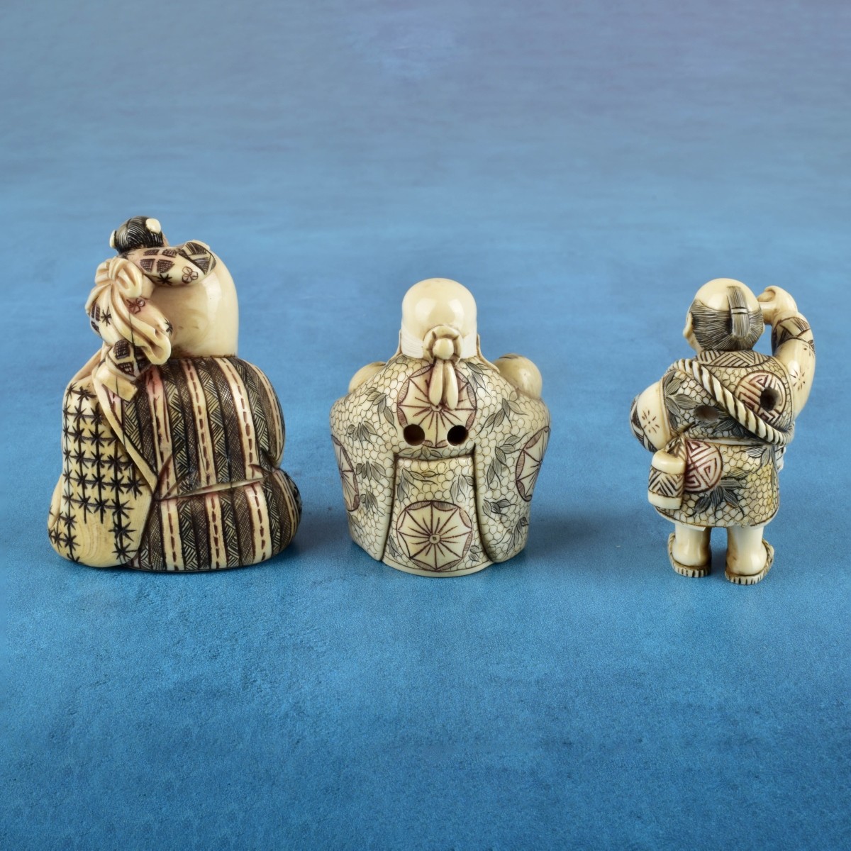 Three Antique Japanese Carved Figurine