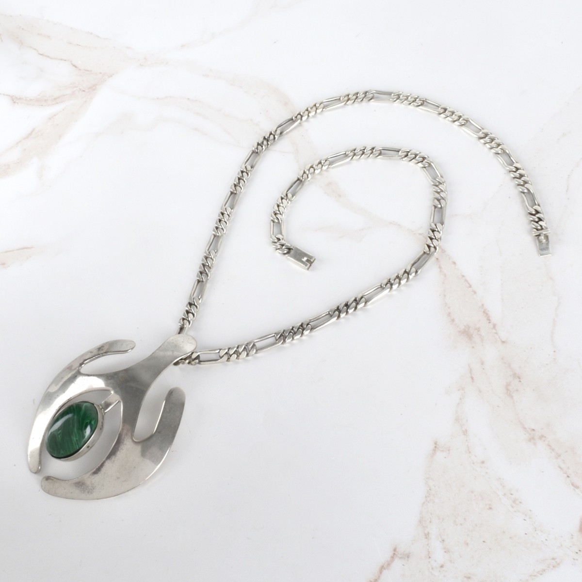 Sterling Silver and Malachite Necklace