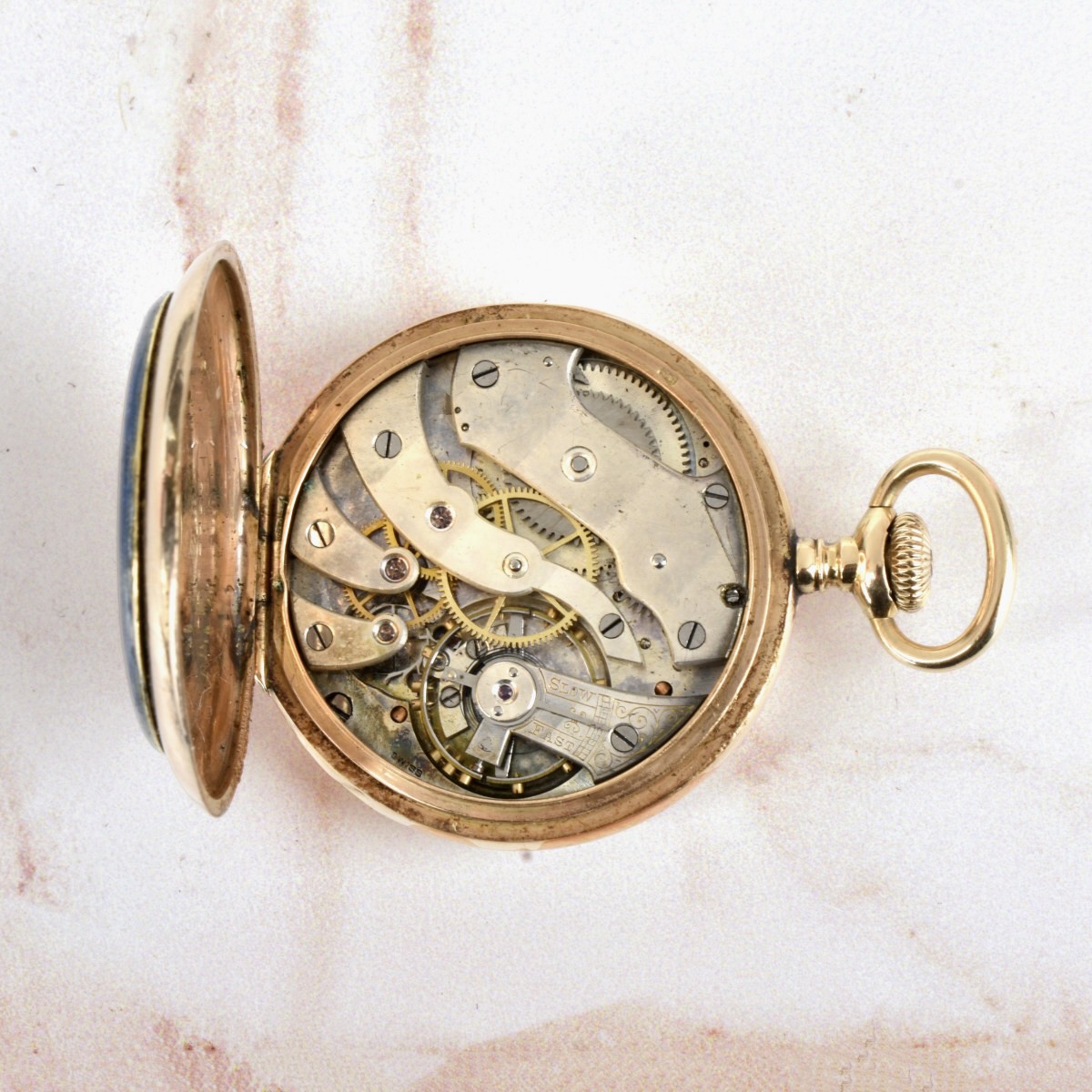 Guilloche Enamel and 14K Pocket Watch