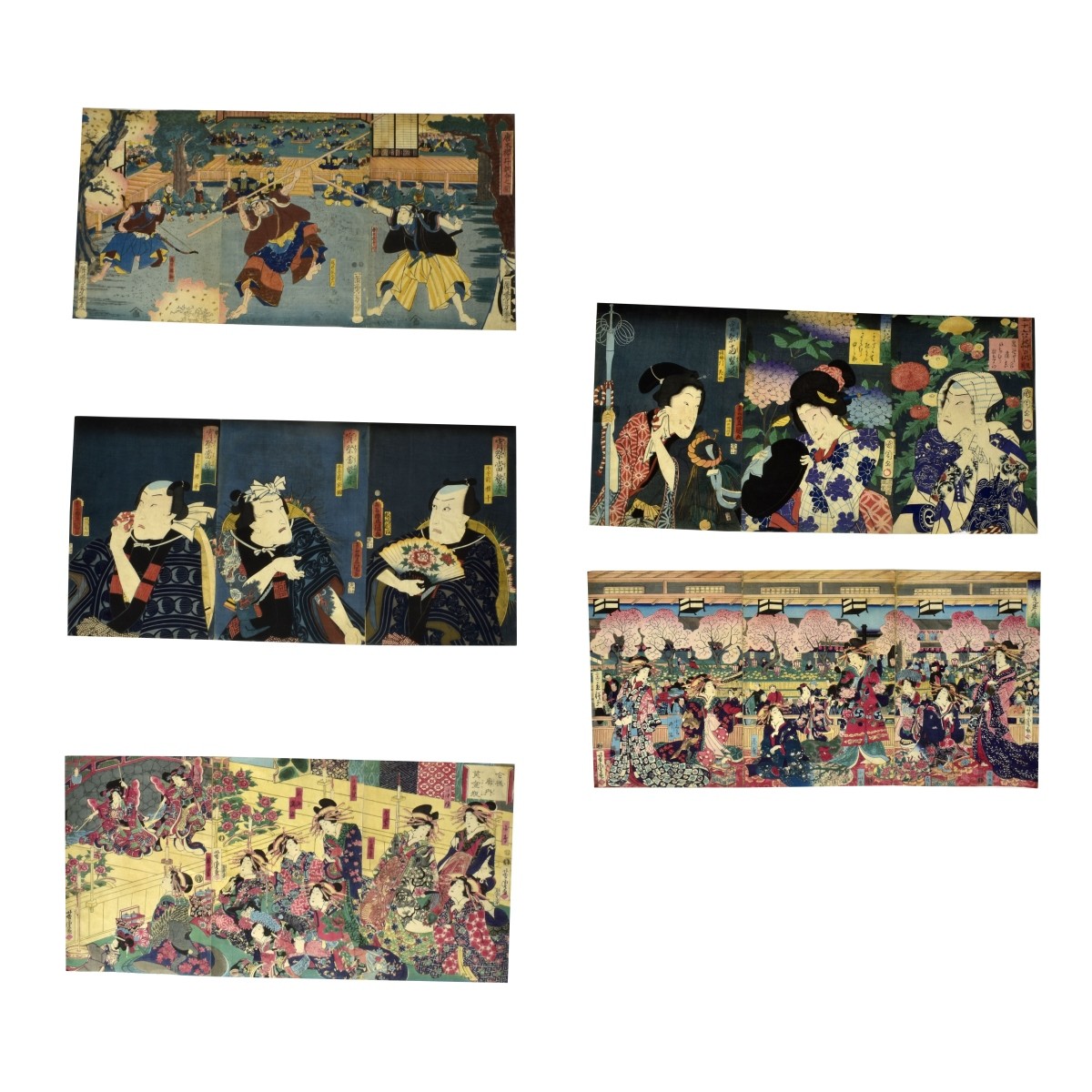 Antique Japanese Triptych Woodblock Prints