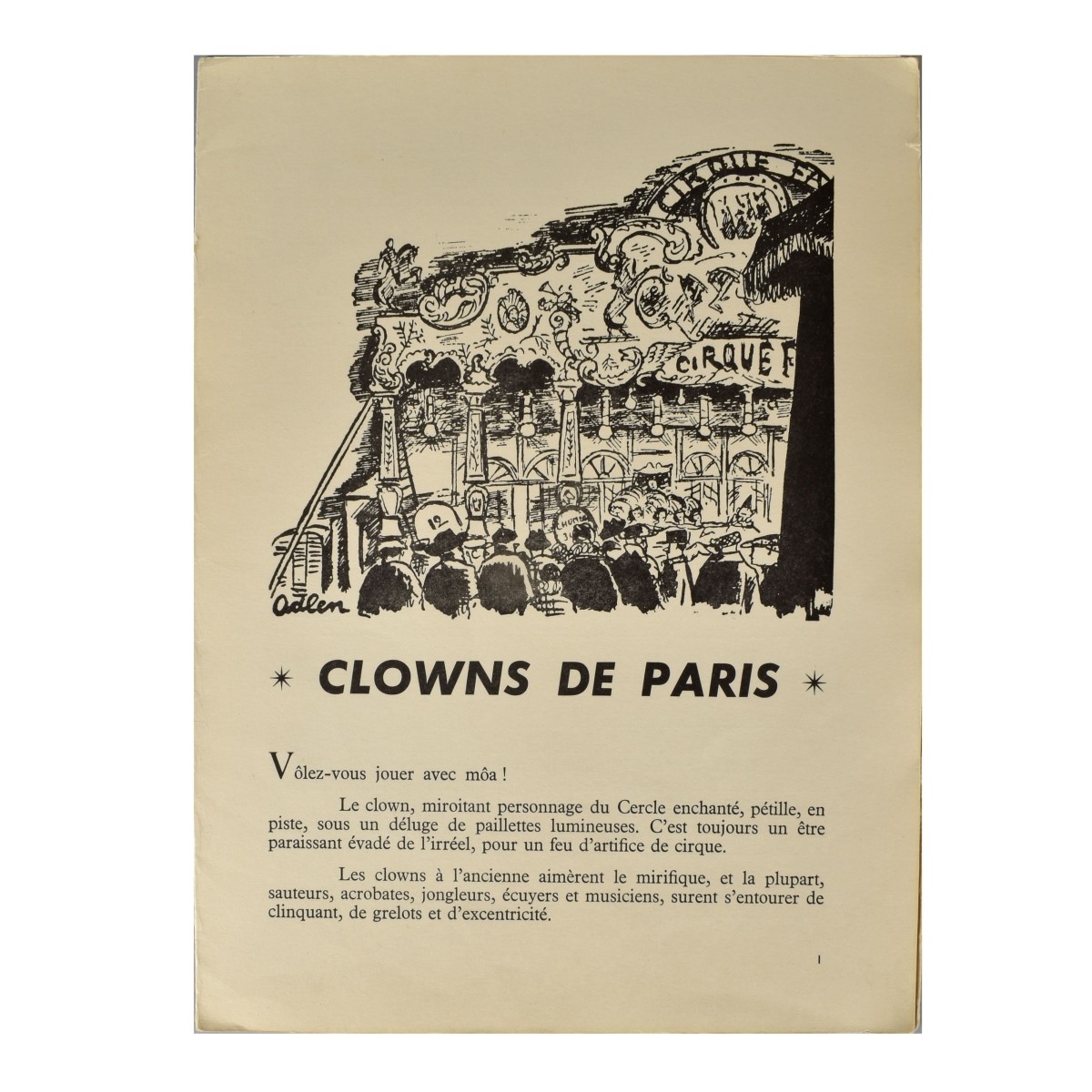 Michel Adlen (1902-1980) "Clowns De Paris" Book