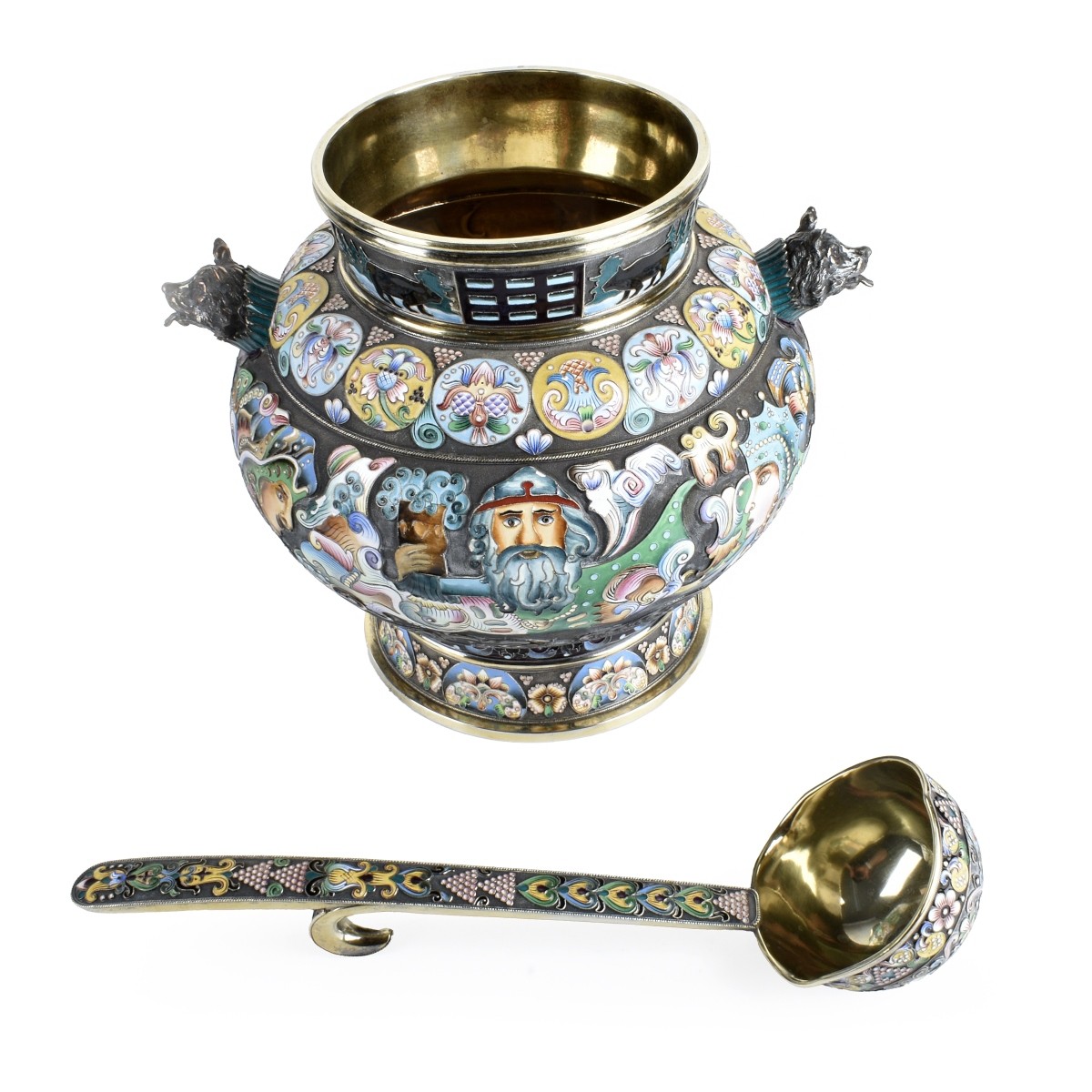 Russian Enamel Silver Gilt Punch Bowl