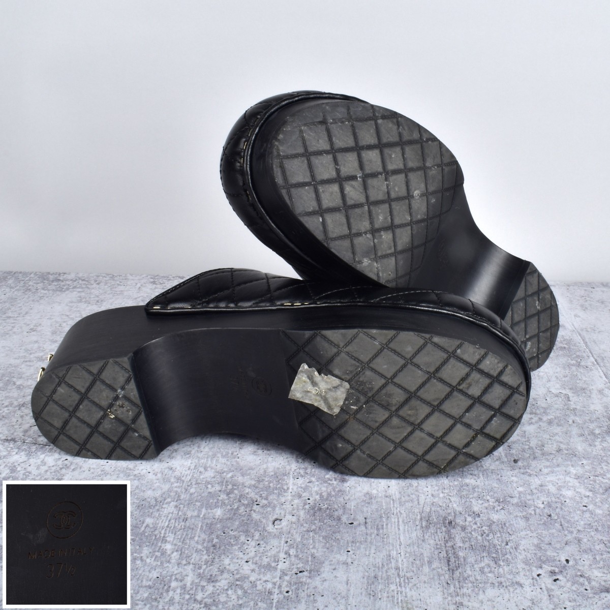 Chanel Quilted Black Lambskin Clogs