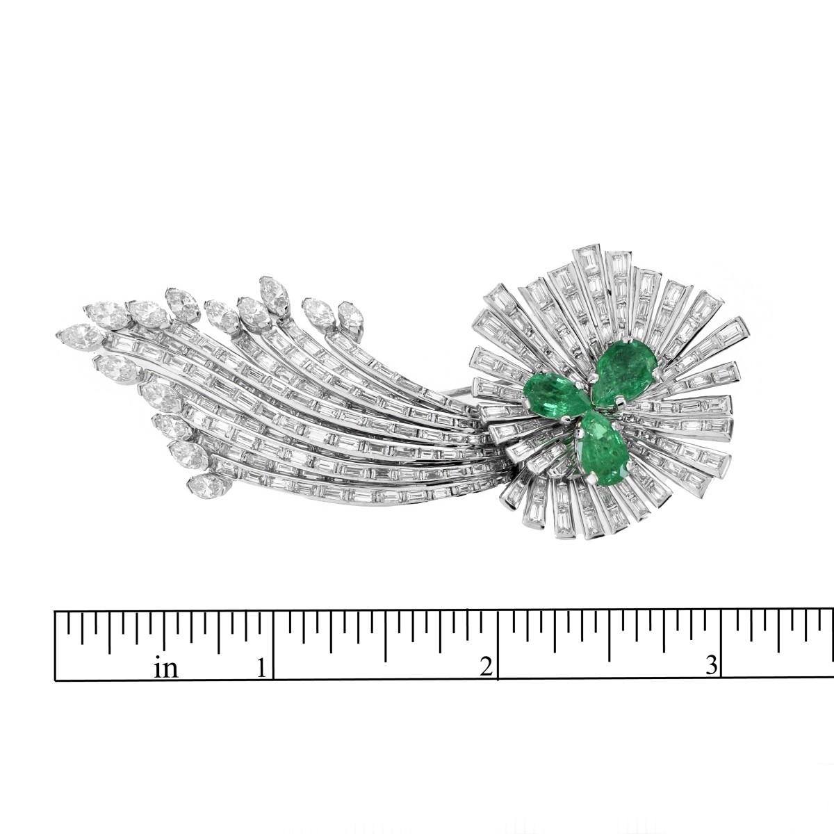 Deco Diamond, Emerald and Platinum Brooch