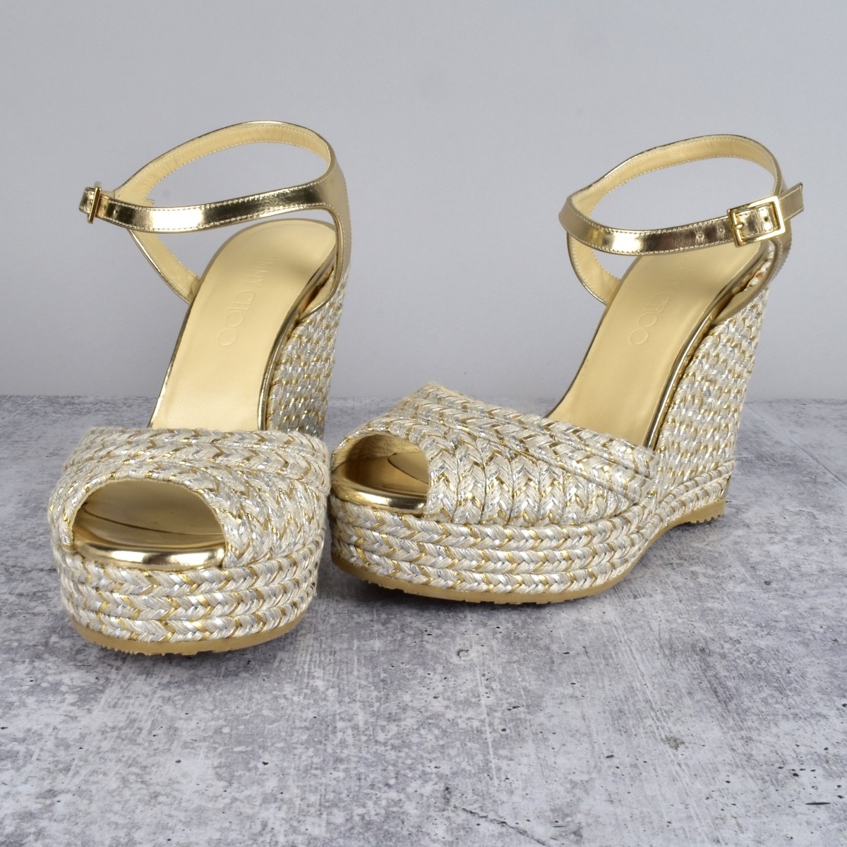 Jimmy Choo Gold Espadrille Wedges