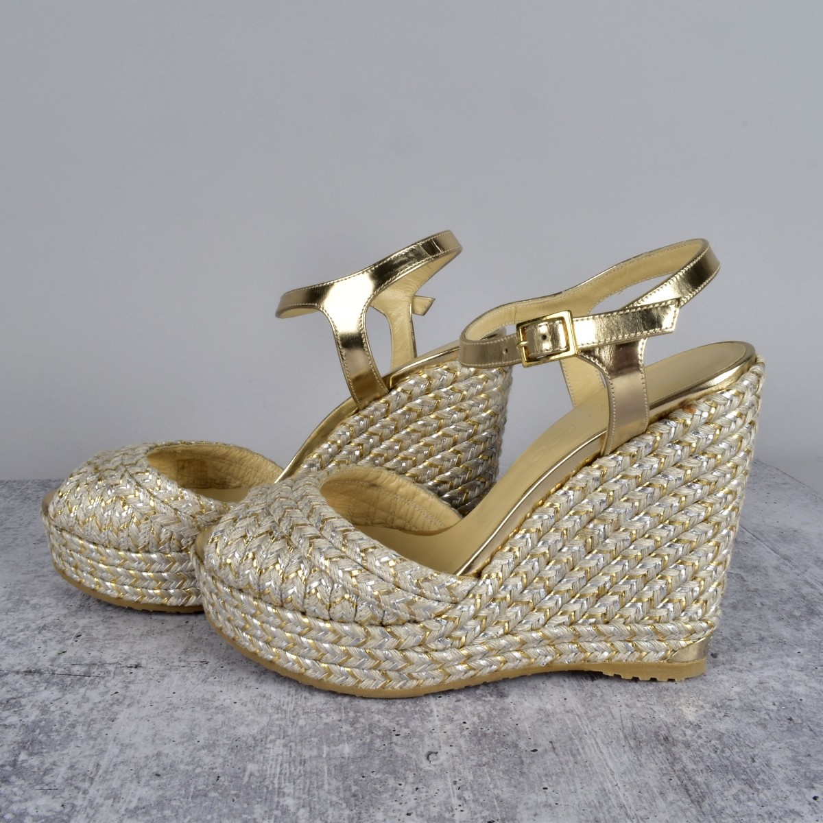 Jimmy Choo Gold Espadrille Wedges