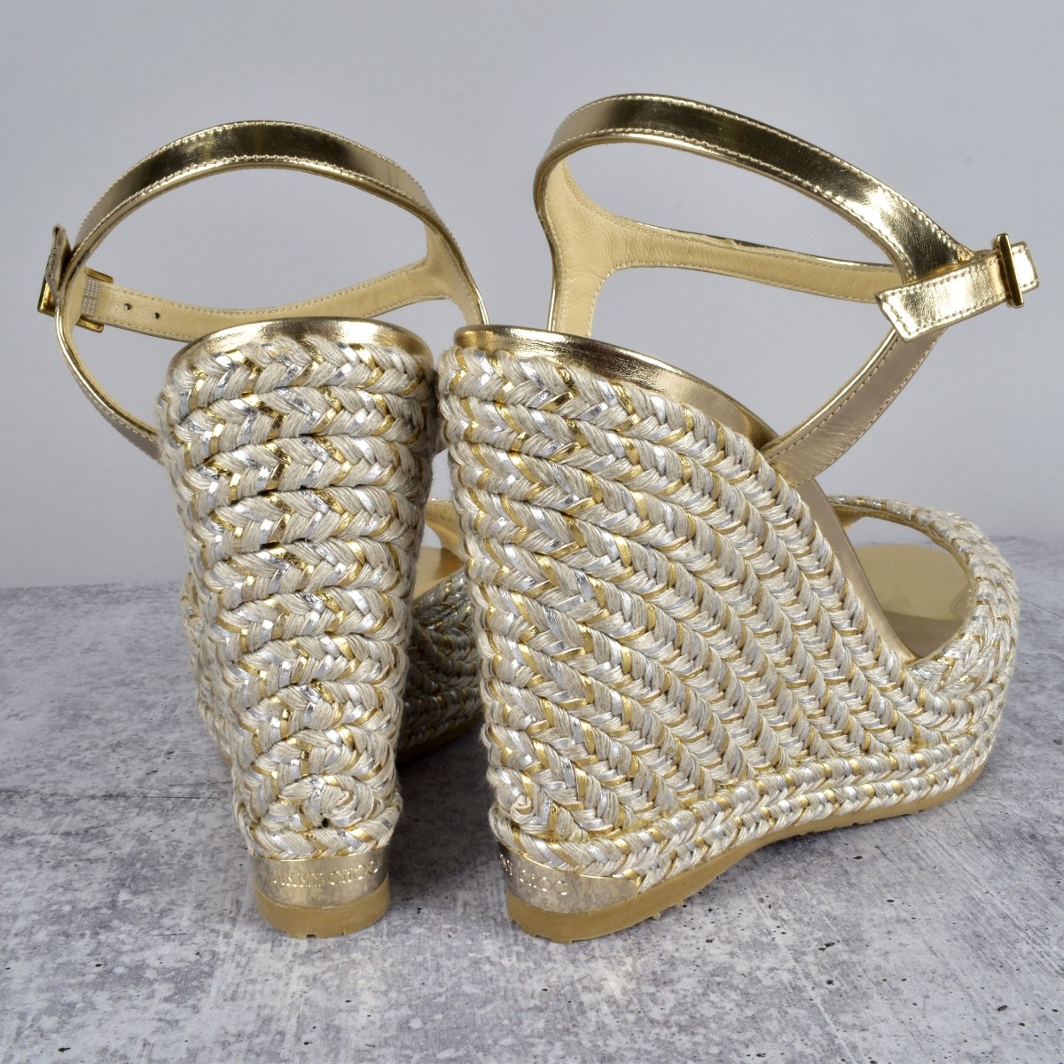 Jimmy Choo Gold Espadrille Wedges