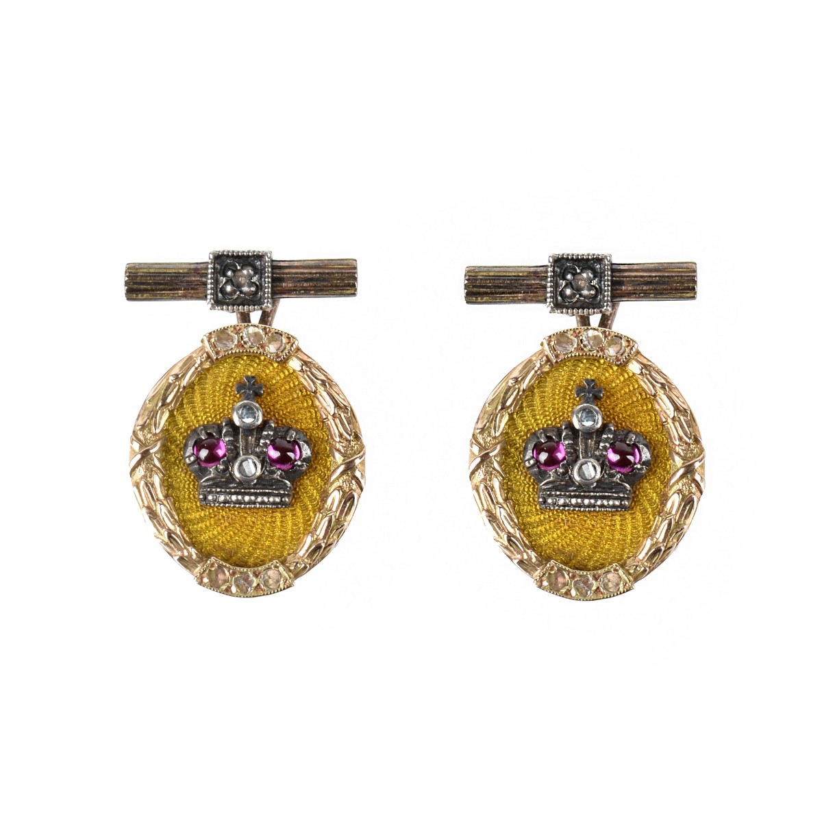 Russian Gemstone, Enamel and 14K Cufflinks