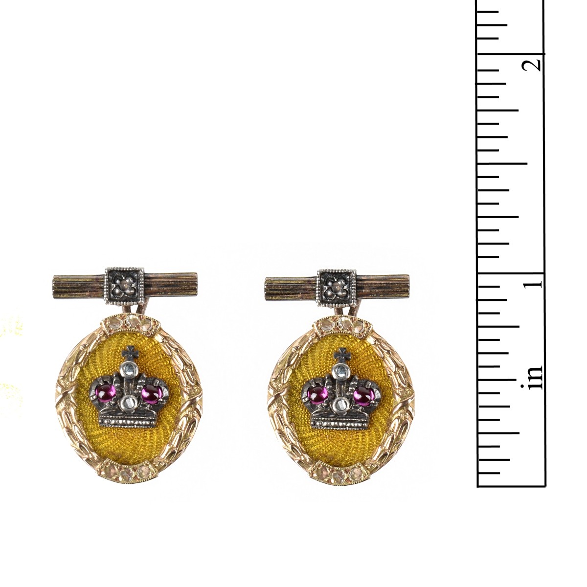 Russian Gemstone, Enamel and 14K Cufflinks