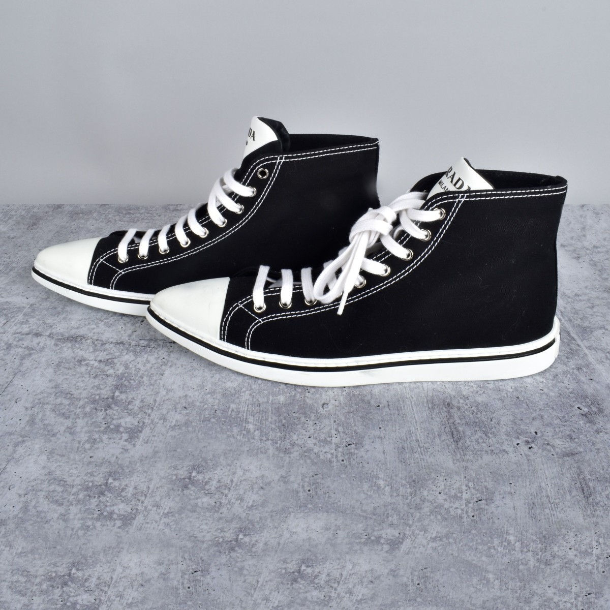 Prada Pointy Toe Black High Top Sneakers