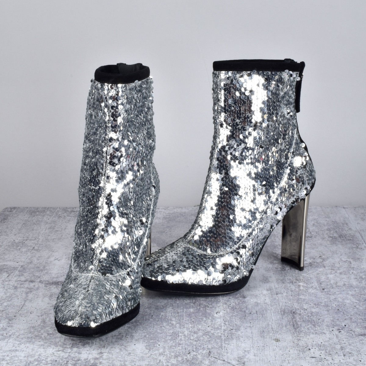 Giuseppe Zanotti Silver Sequin Ankle Boots