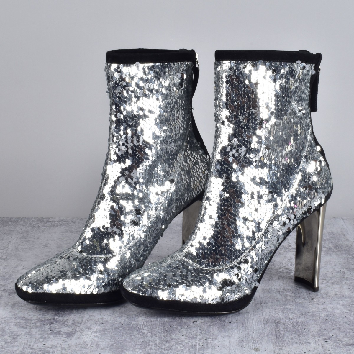 Giuseppe Zanotti Silver Sequin Ankle Boots