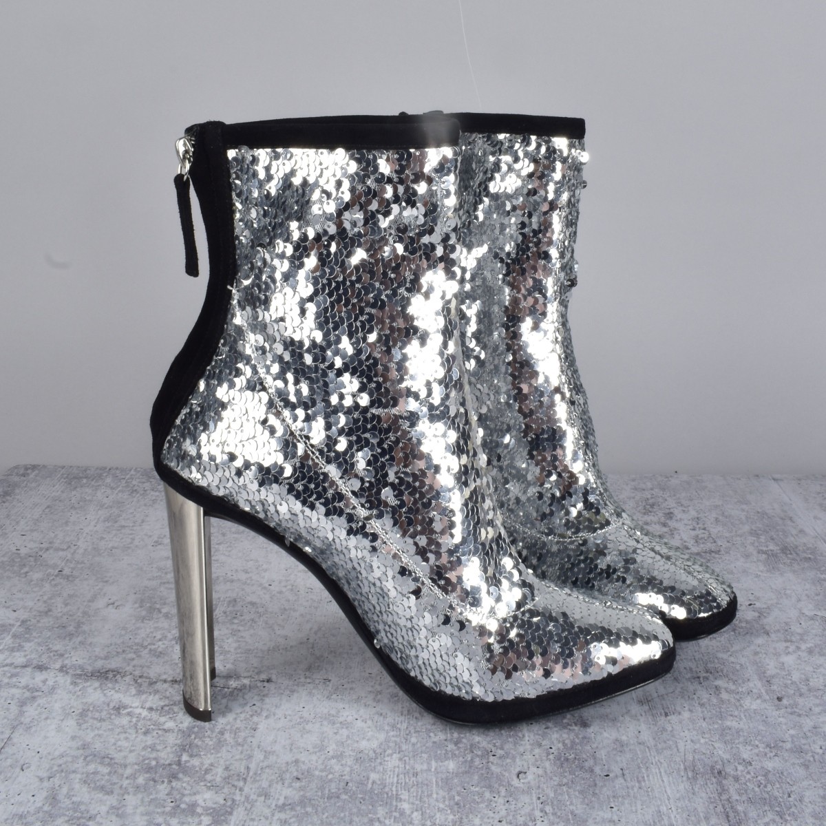 Giuseppe Zanotti Silver Sequin Ankle Boots