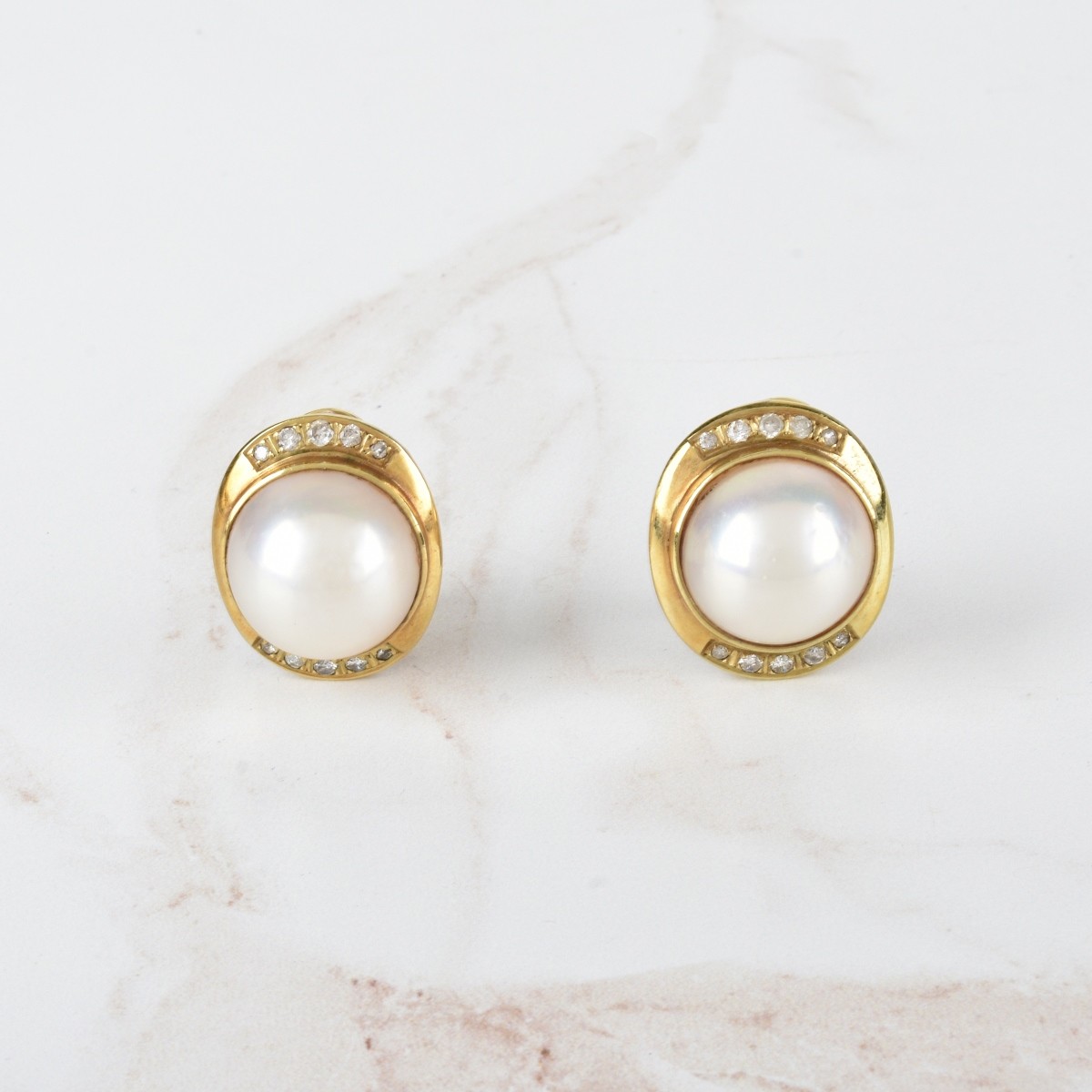 Pearl, Diamond and 14K Earrings