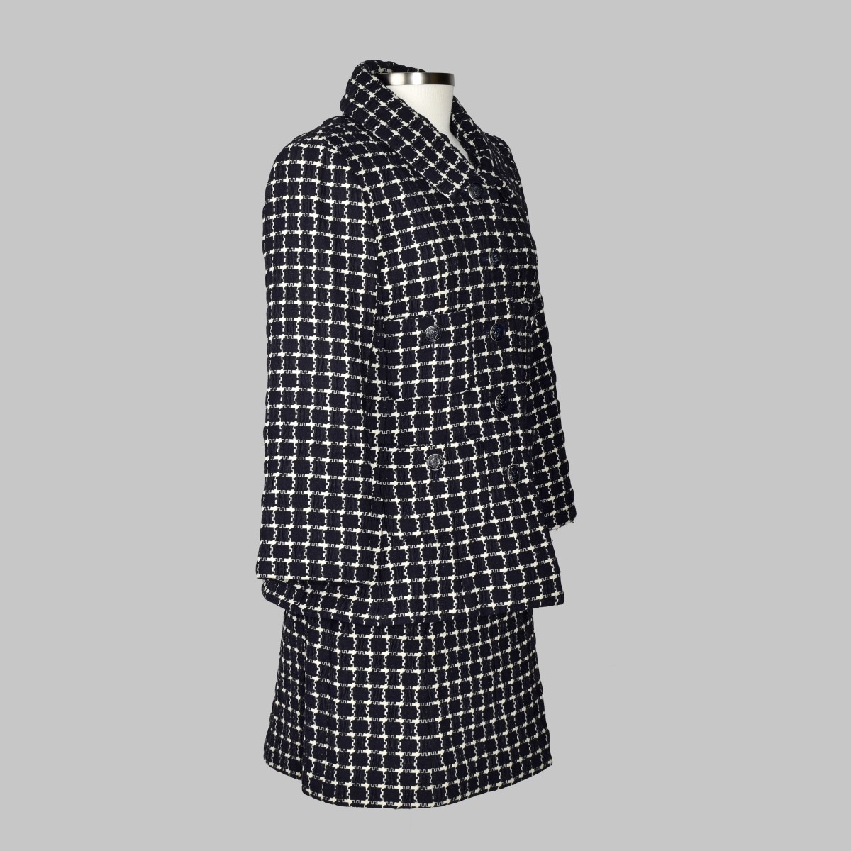 Chanel Navy Blue Plaid Suit Set