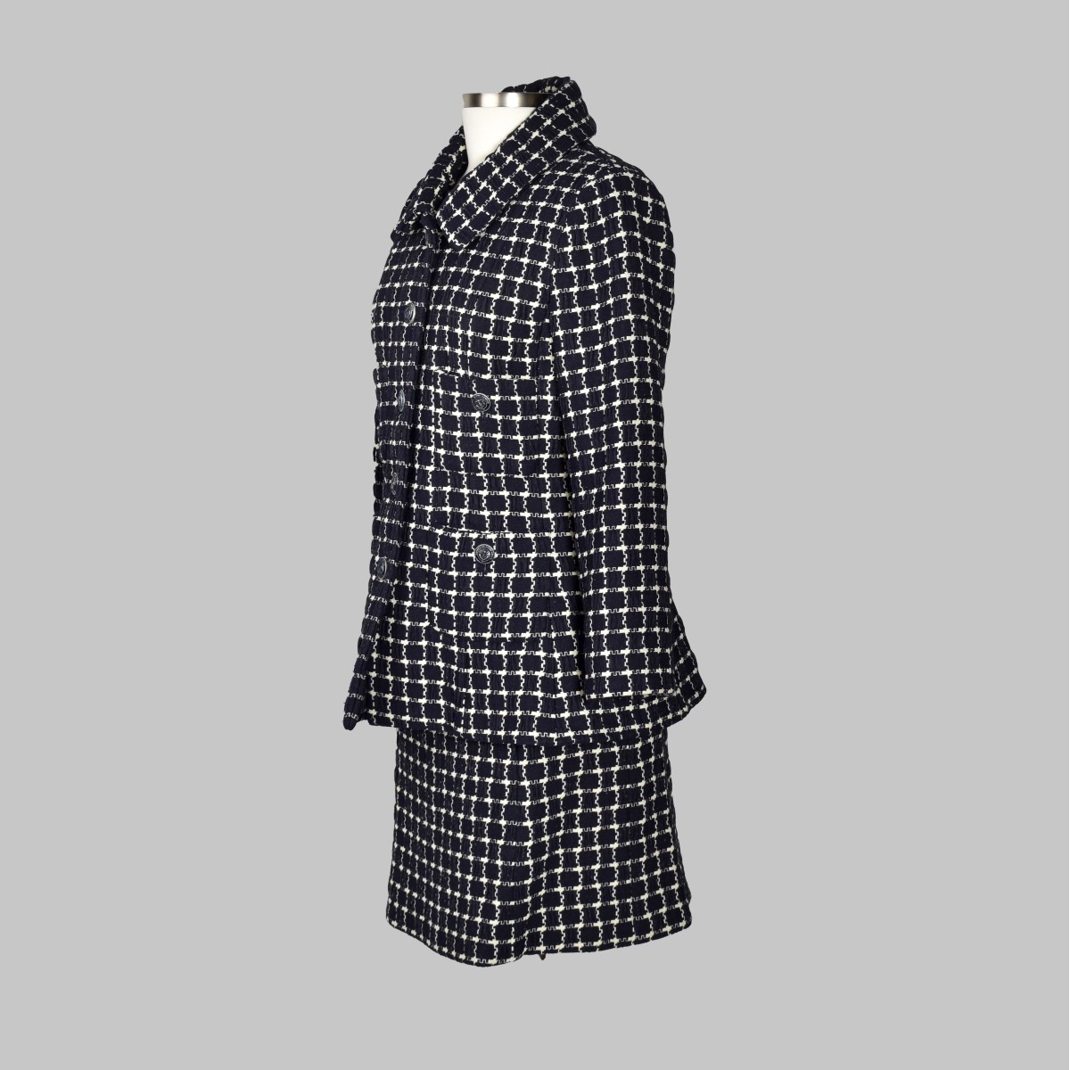 Chanel Navy Blue Plaid Suit Set