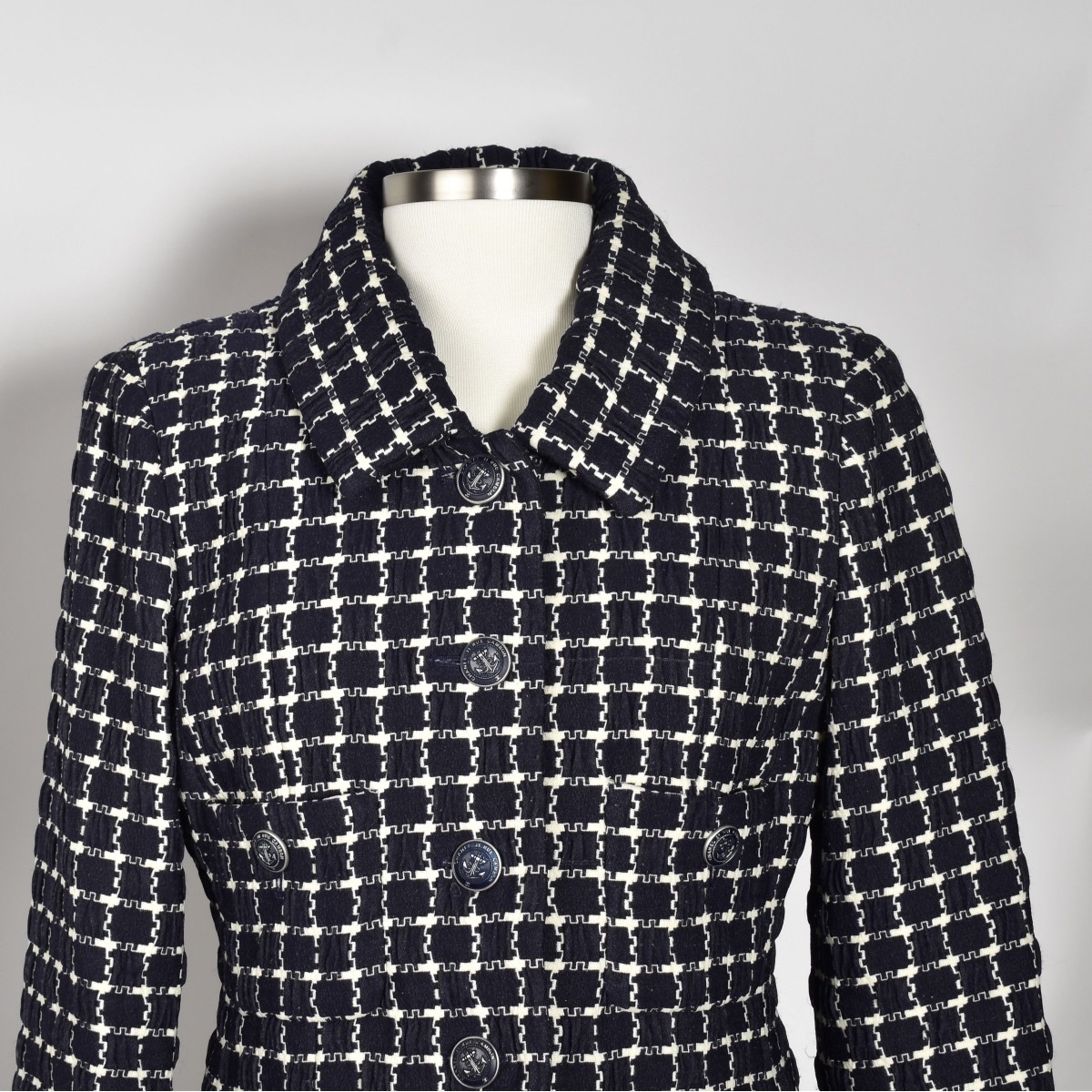 Chanel Navy Blue Plaid Suit Set