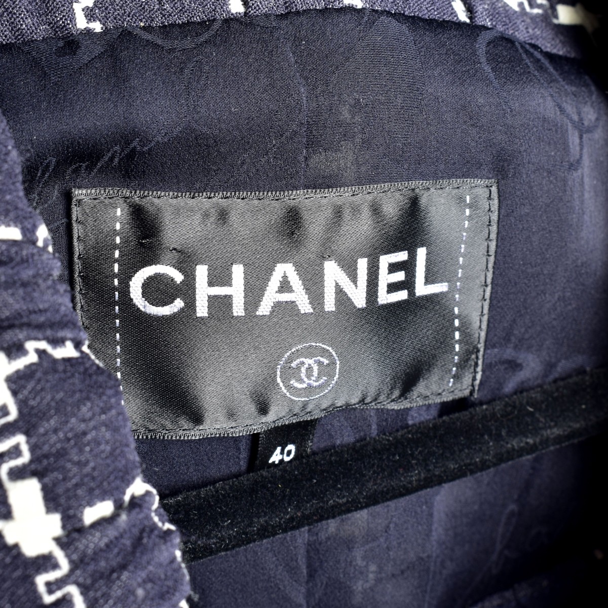 Chanel Navy Blue Plaid Suit Set
