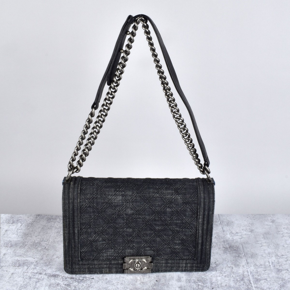 Chanel Dark Quilted Denim Boy Bag