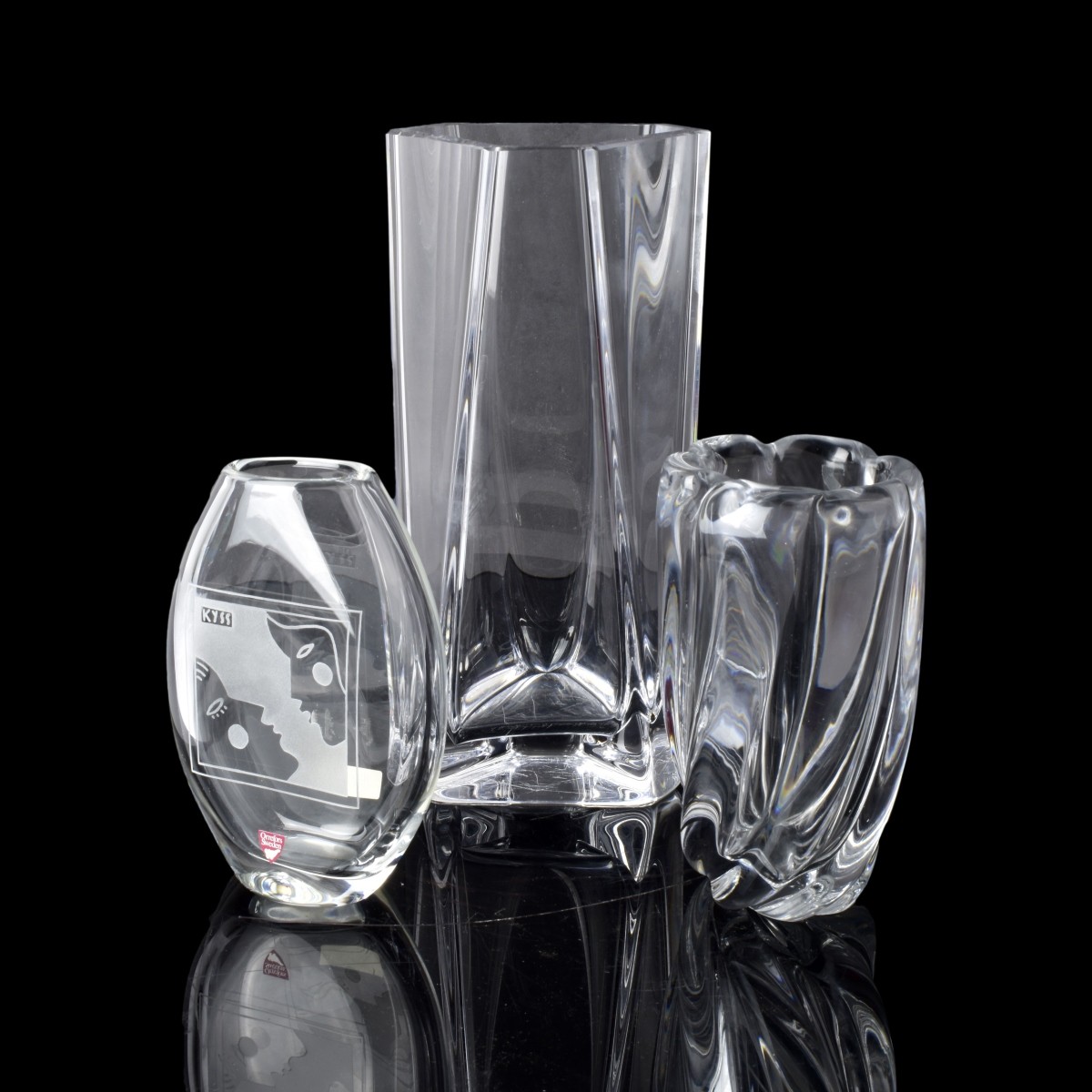 Three Vintage Orrefors Crystal Vases