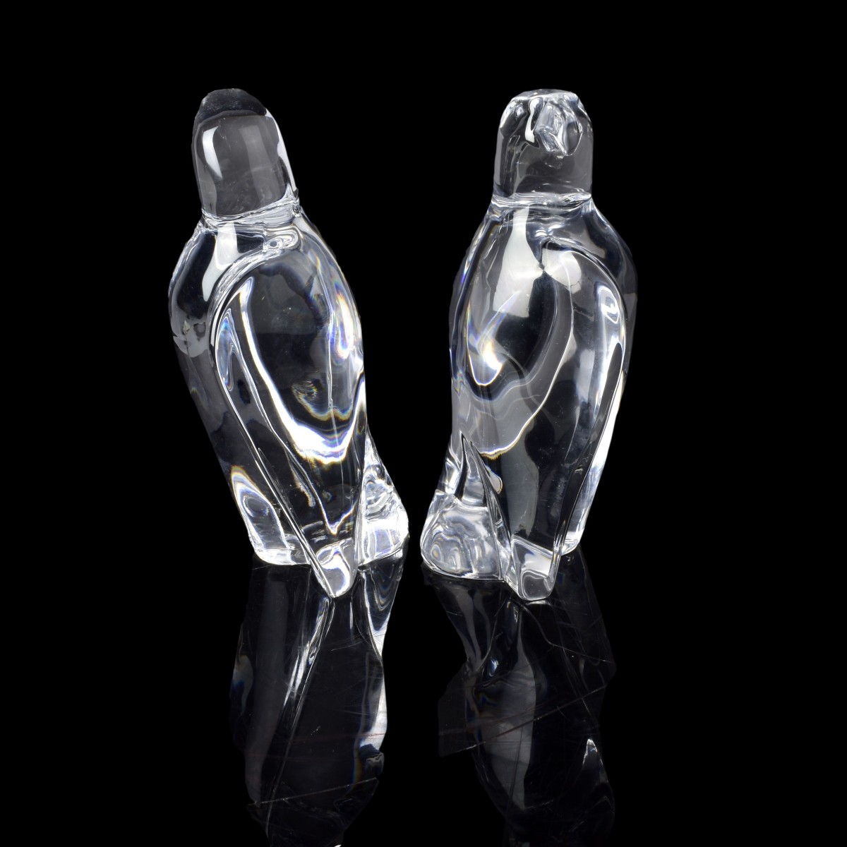 Two Orrefors Crystal Eagle Figurines