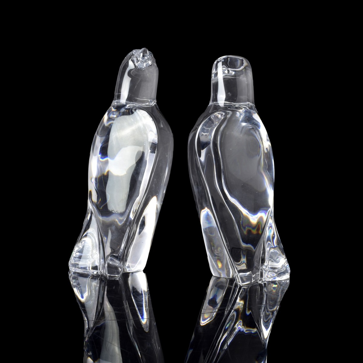 Two Orrefors Crystal Eagle Figurines