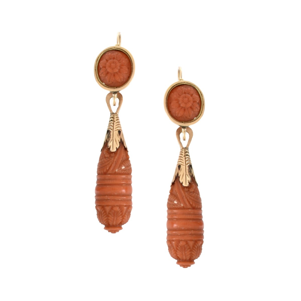 Red Coral and 14K Earrings