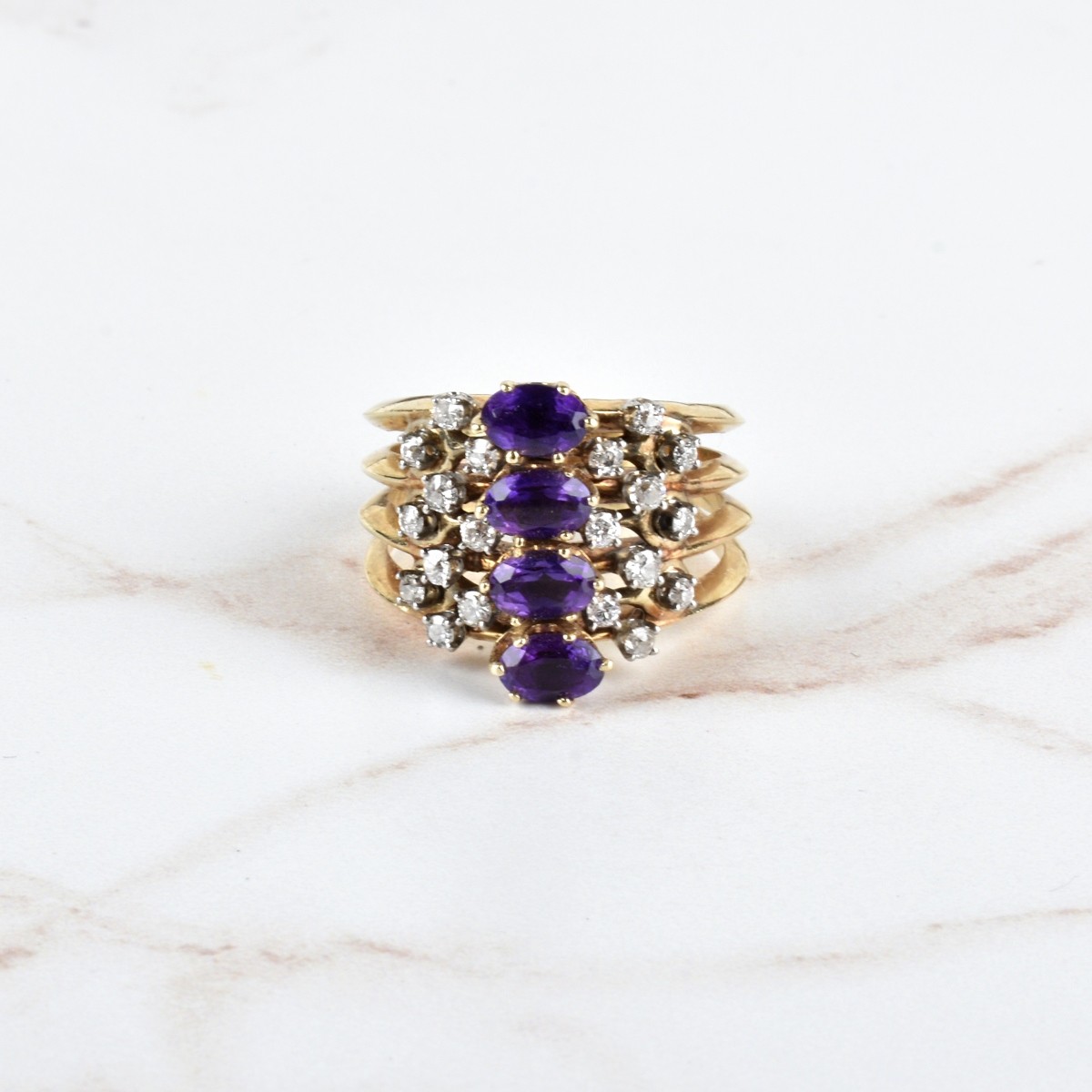 Amethyst, Diamond and 14K Ring