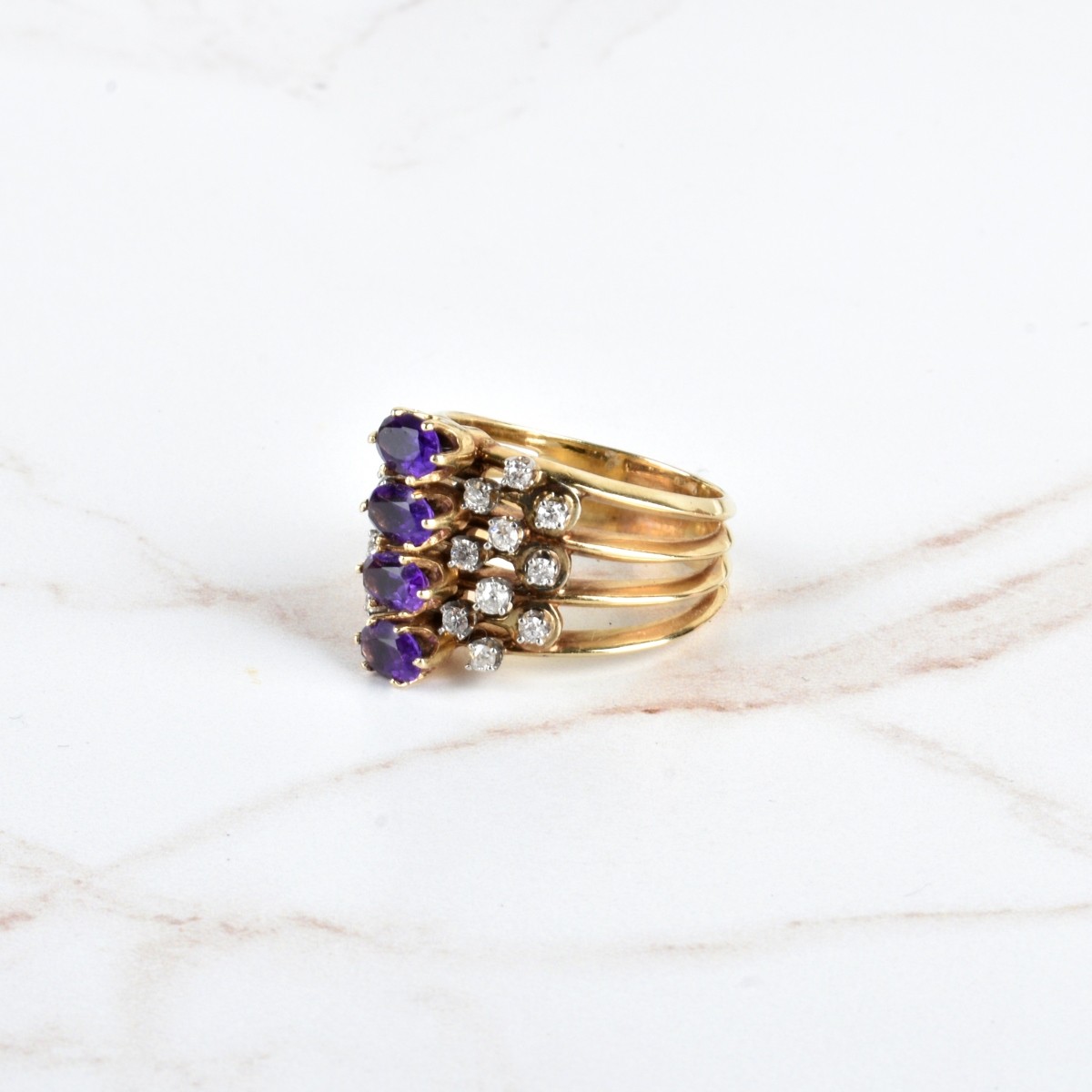 Amethyst, Diamond and 14K Ring