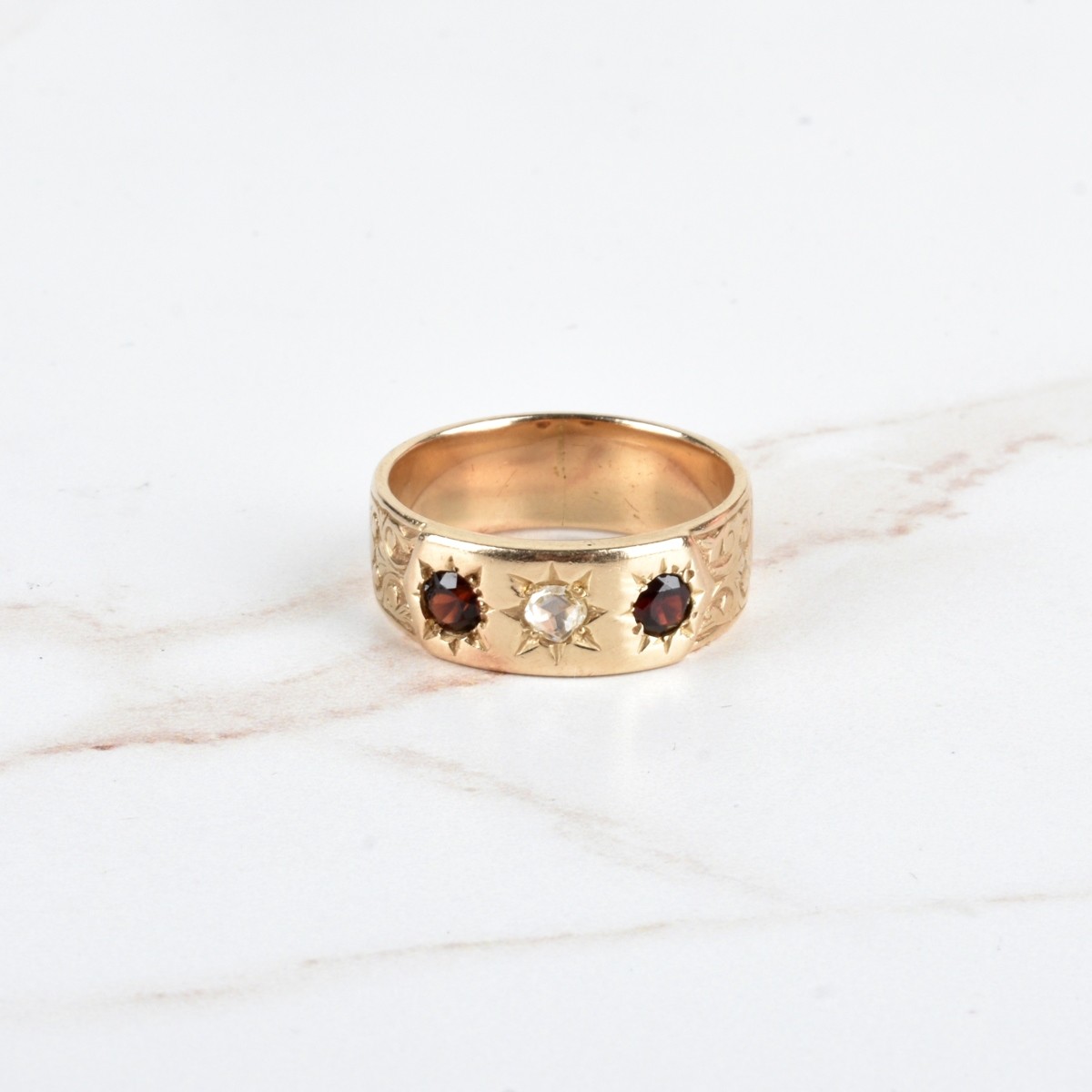 Diamond, Garnet and 14K Band