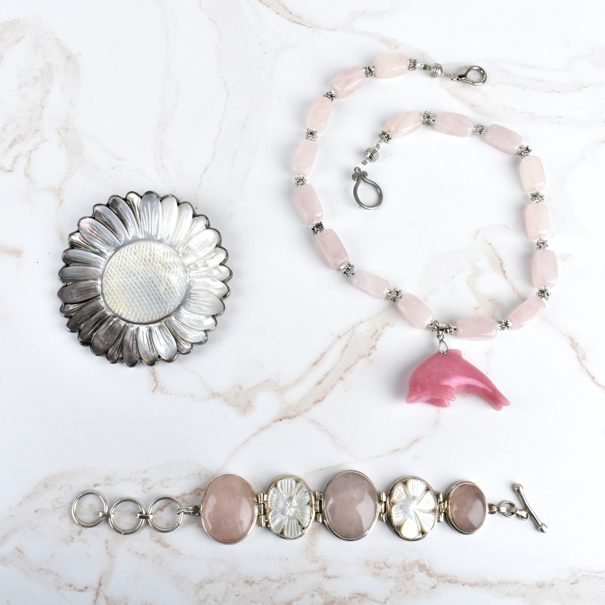 Rose Quartz, MOP and Silver Lot