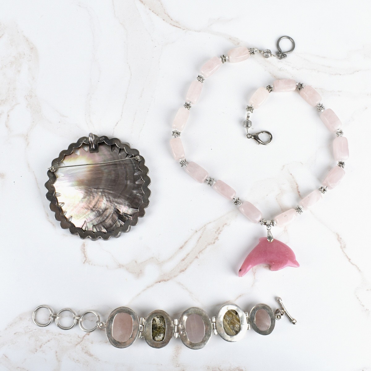 Rose Quartz, MOP and Silver Lot