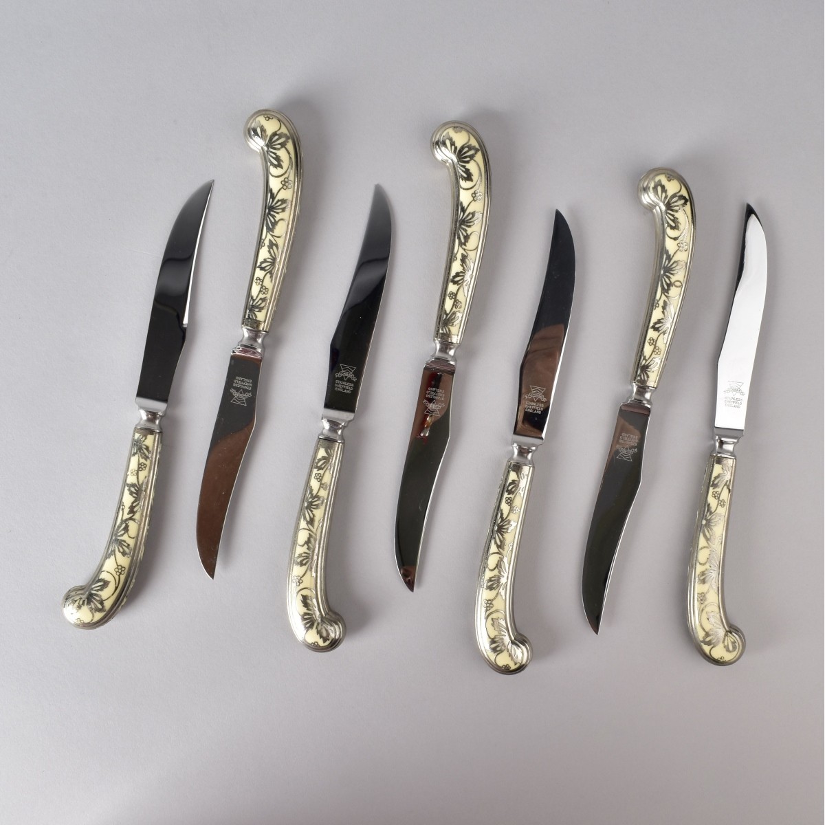 Vintage Sheffield Silver Overlaid Handled Knives