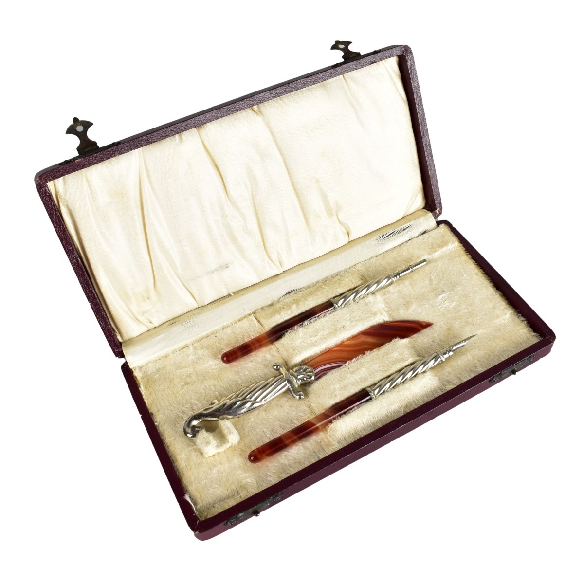Antique Carnelian and Silver Desk Set