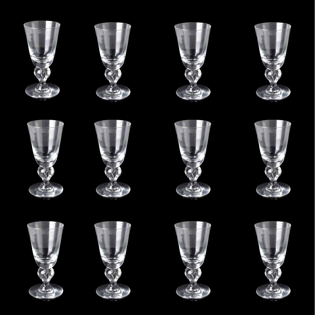 Twelve Steuben Glass Water Goblets